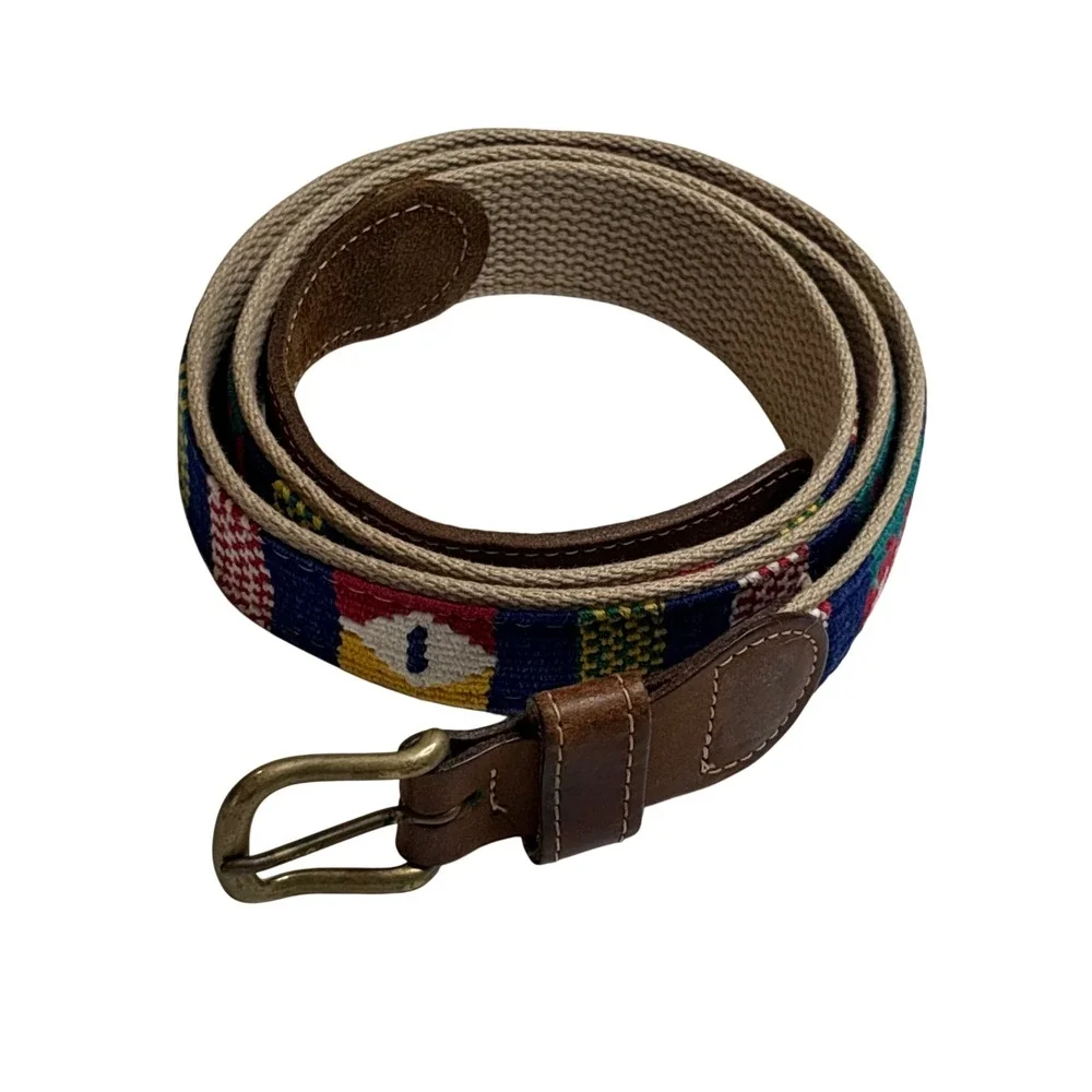 A Tail We Could Wag Belt Size 42 Leather Canvas Handwoven Guatemalan Preppy Boho